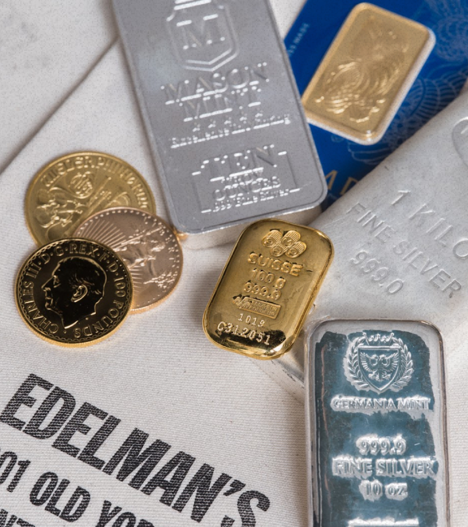 Edelman's gold and silver bullion bars and coins slide image